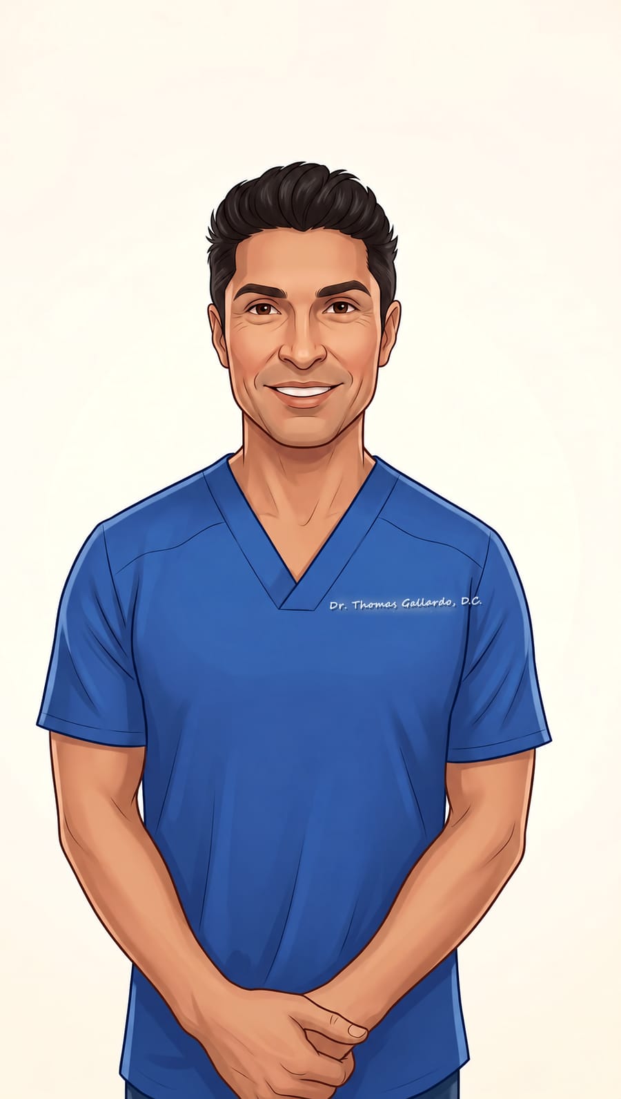Retrato ilustrado del Dr. Thomas Gallardo, D.C., quiropráctico en San José